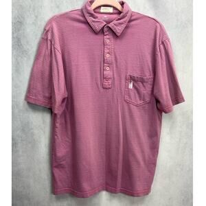 Johnnie O Mens Golf Polo Shirt Pink Striped Short Sleeve Cotton Pocket Size M
